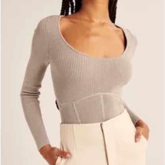 Abercrombie & Fitch Tops - Abercrombie & Fitch Nude Ribbed Long Sleeve Corset Crop Top